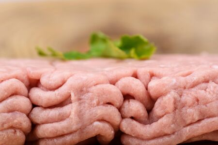 Macro shot. The texture of minced turkey. Diet product. Close up.の写真素材