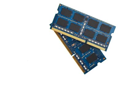 Two blue computer memory cards isolated on a white background. Used laptop memory cards. Copy space.