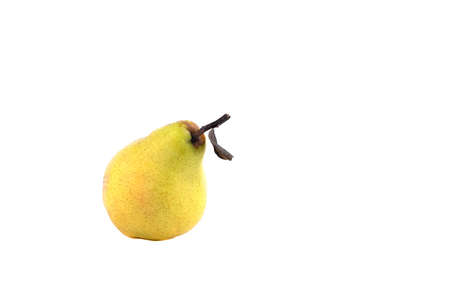 Ripe pear fruit with dried leaf isolated on white background.の写真素材