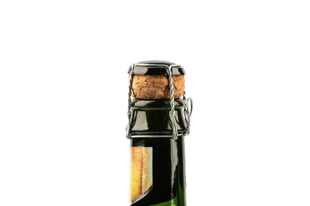 Close up of a bottle of champagne on a white background.の写真素材