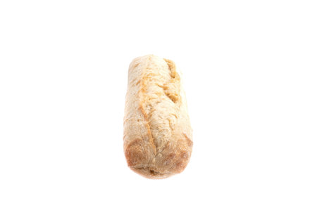 Whole ciabatta isolated on white background. Copy space. Close up.