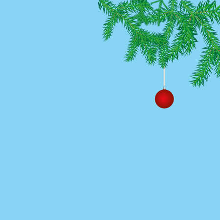 Illustration Christmas background with fir branches and a red ball. Illustration in a minimalist style, copy space.のイラスト素材