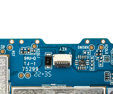 Part of the printed circuit board on a white background.