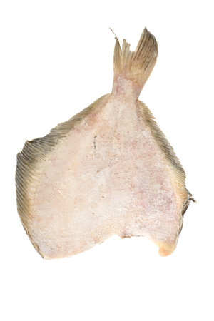 Frozen flounder without head isolated on white background.の写真素材