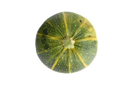 Top view of round ripe zucchini isolated on white background.の写真素材
