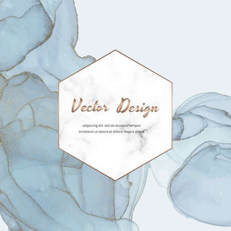Square banner with alcohol ink texture and geometric marble frame. Modern abstract design.のイラスト素材