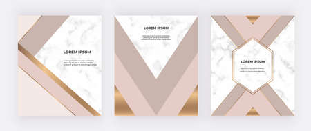 Geometric design with pink, nude and gold triangles on the marble texture.のイラスト素材
