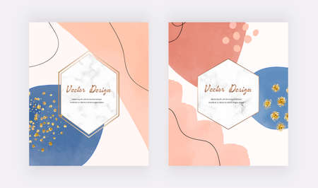 Abstract mid century design covers with watercolor shapes, glitter confettiのイラスト素材