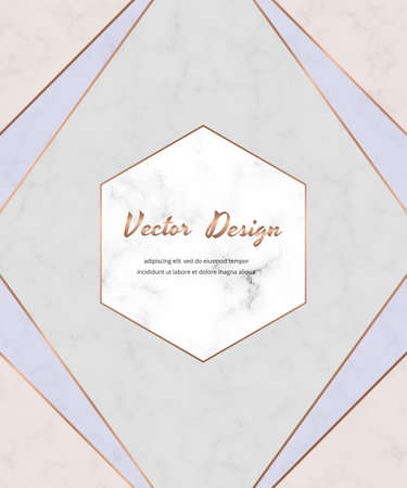 Geometric design with cream pink, blue and gold triangles on the marble texture.のイラスト素材