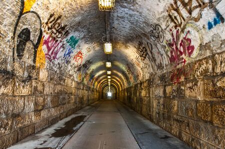 Urban underground tunnel  with lightのeditorial素材