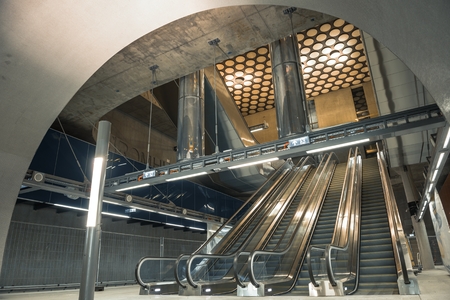 Moving escalator in the business center of a city