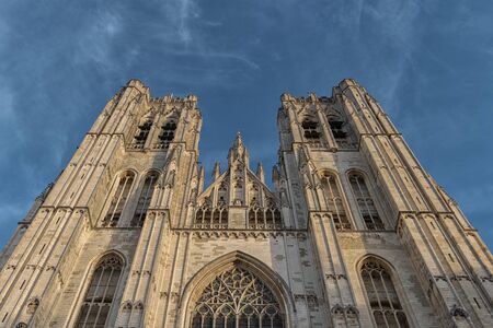 BRUSSELS, BELGIUM-NOVEMBER 23, 2014: The Cathedral of St. Michael and St. Gudula, 1000 year old cathedral in the Capital cityのeditorial素材