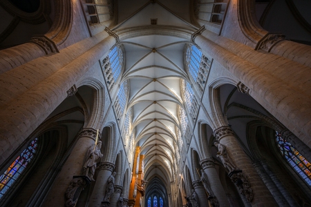 BRUSSELS, BELGIUM-NOVEMBER 23, 2014: The Cathedral of St. Michael and St. Gudula, 1000 year old cathedral in the Capital cityのeditorial素材
