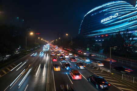 BEIJING, CHINA - JULY 14, 2016: Galaxy SOHO at night: Celebrates the white color that has become recognizable with other SOHO buildings and is meant to act as an outer gate for the city.のeditorial素材