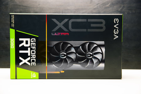 BUDAPEST, HUNGARY - CIRCA 2020: EVGA gForce RTX 3080 graphics card, ehich features Ampere architecture and ray tracing technologyのeditorial素材