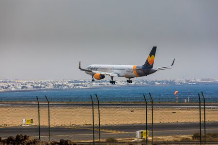 ARECIFE, SPAIN - APRIL, 16 2017: Boeing 757-300 of Condor with the registration G-JMOF landing at Lanzarote Airportのeditorial素材