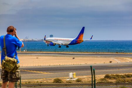 ARECIFE, SPAIN - APRIL, 15 2017: Boeing 737-800 of Jet2holidays with the registration G-JZHA landing at Lanzarote Airportのeditorial素材