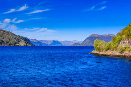 Nordfjord, a beautiful landscape with fjord and mountains.の写真素材