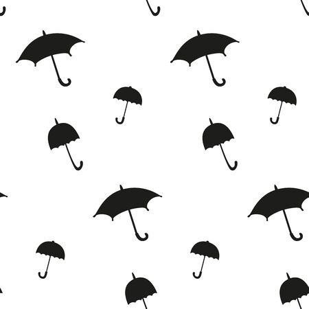 Seamless pattern black umbrella on white background. Retro forms, vector illustration. Sample in file.のイラスト素材