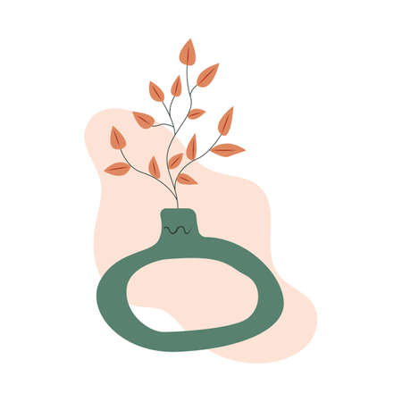 vector illustration of a vase with a houseplant in the style of bohoのイラスト素材