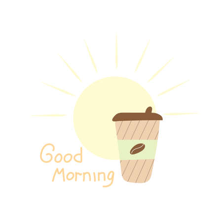 vector illustration glass of coffee and text "good morning"のイラスト素材
