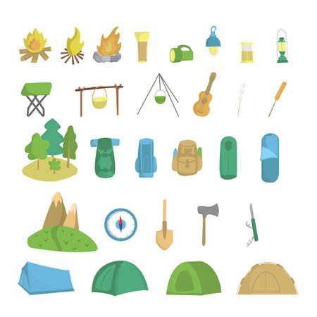 Vector illustration set of camping in doodle styleのイラスト素材