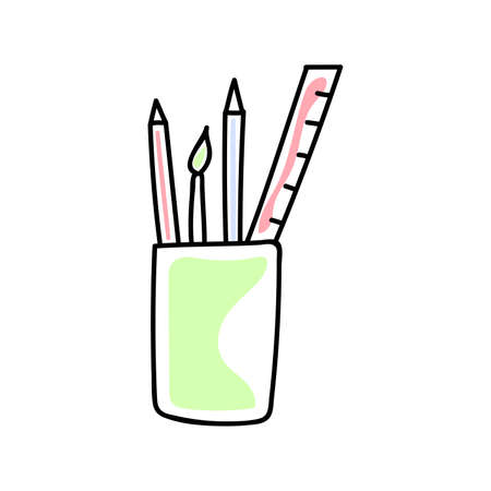 vector illustration of pencils and pens in doodle styleのイラスト素材