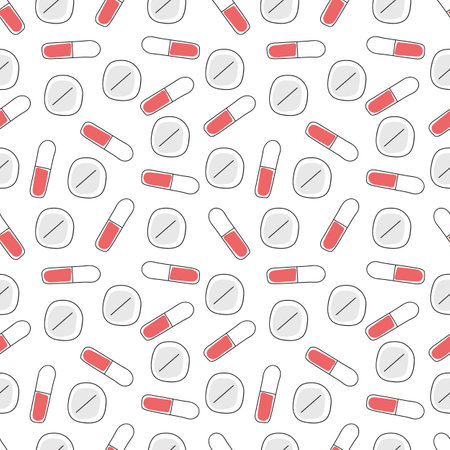 Vector seamless pattern of pills in doodle styleのイラスト素材