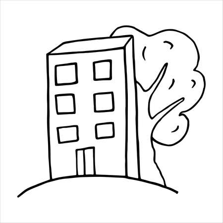 Vector illustration of multi-storey house in doodle styleのイラスト素材