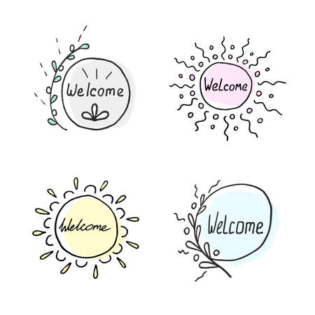 Vector illustration welcome in doodle styleのイラスト素材