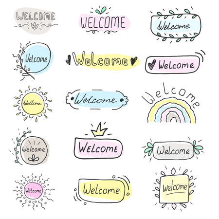Vector illustration welcome in doodle styleのイラスト素材