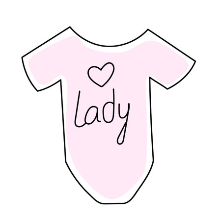 Vector illustration of clothes for a newborn girl with the inscription "lady"のイラスト素材