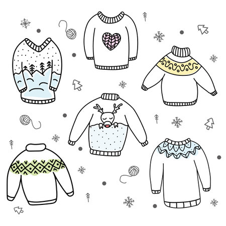 Hand drawn vector illustration set of a sweatersのイラスト素材
