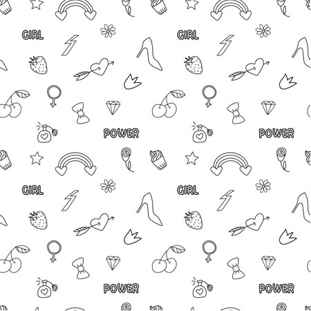 Hand drawn vector seamless pattern girl power.のイラスト素材