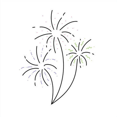 Hand drawn fireworks vector illustration. isolated on white backgroundのイラスト素材