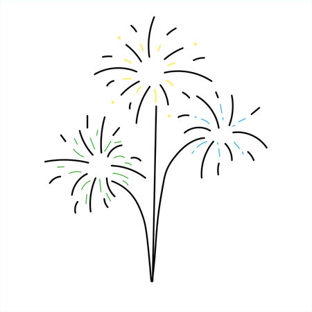 Hand drawn fireworks vector illustration. isolated on white backgroundのイラスト素材