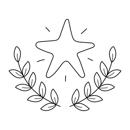 Hand drawn vector illustration winner. With the image of a star and a laurel wreath. isolated on white backgroundのイラスト素材