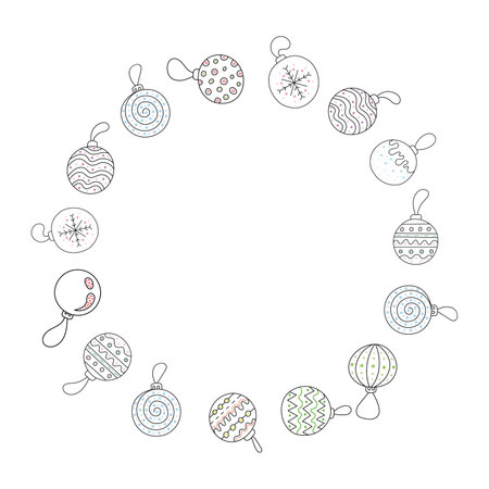 Hand drawn illustration christmas tree decoration ball. isolated on white backgroundのイラスト素材