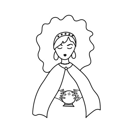 Hand drawn illustration of fortune teller, soothsayer. isolated on white backgroundのイラスト素材