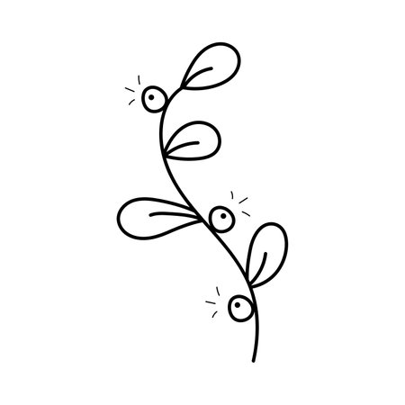 Branch with leaves and berries hand drawn. isolated on white backgroundのイラスト素材