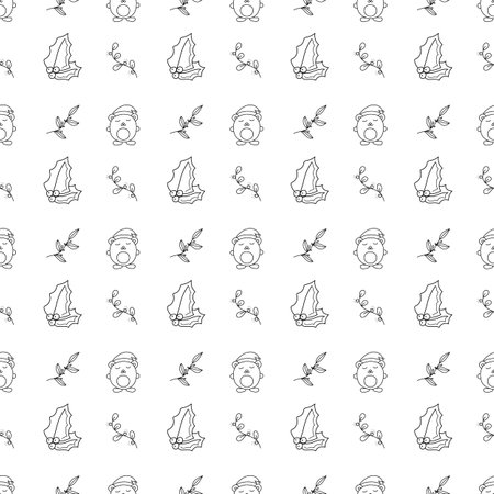 Christmas seamless pattern bear and plants hand drawn. isolated on white backgroundのイラスト素材