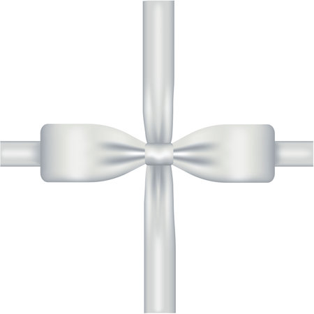 Vector illustration of a white bow with a ribbon, realism. isolated on white backgroundのイラスト素材