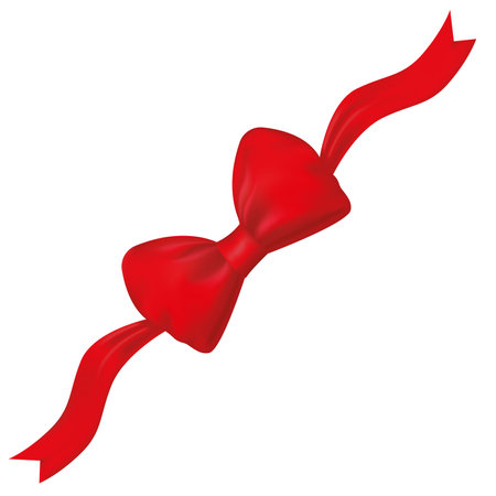Vector illustration of a red bow with a ribbon, realism. isolated on white backgroundのイラスト素材