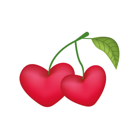 Vector illustration of a heart shaped cherry. isolated on white backgroundのイラスト素材