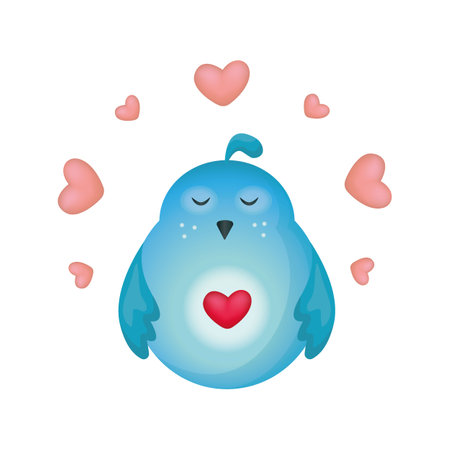 Vector illustration of a cute bird with hearts. isolated on white backgroundのイラスト素材