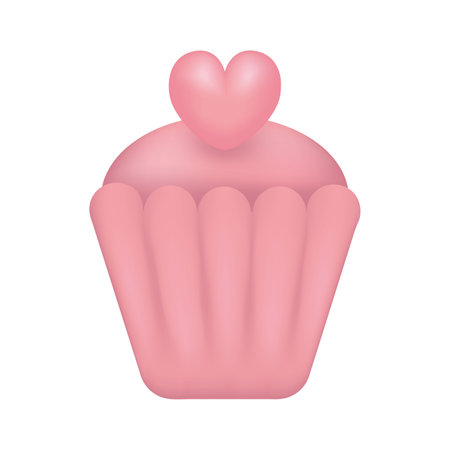 Vector illustration of a pink cupcake with a heart 3d. isolated on white backgroundのイラスト素材
