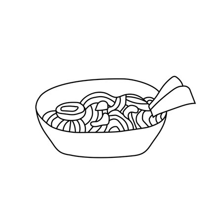 Hand drawn vector illustration of a plate of noodles.のイラスト素材