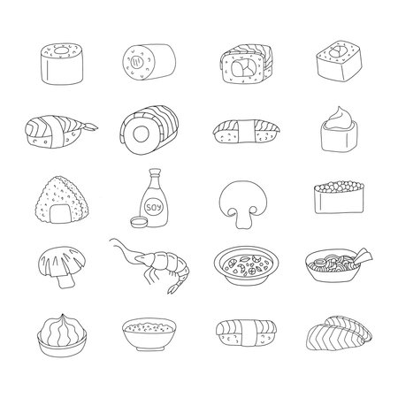 Hand drawn vector set of sushi, rolls.のイラスト素材