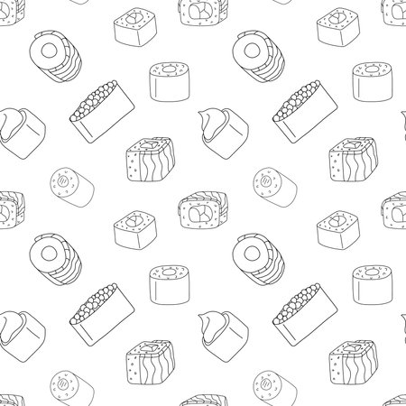 Hand drawn seamless pattern sushi, rolls.のイラスト素材