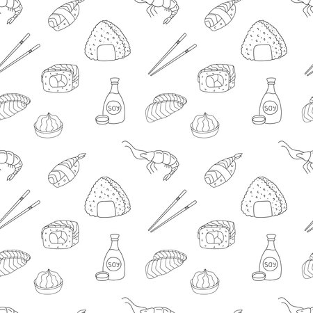 Hand drawn seamless pattern sushi, rolls.のイラスト素材